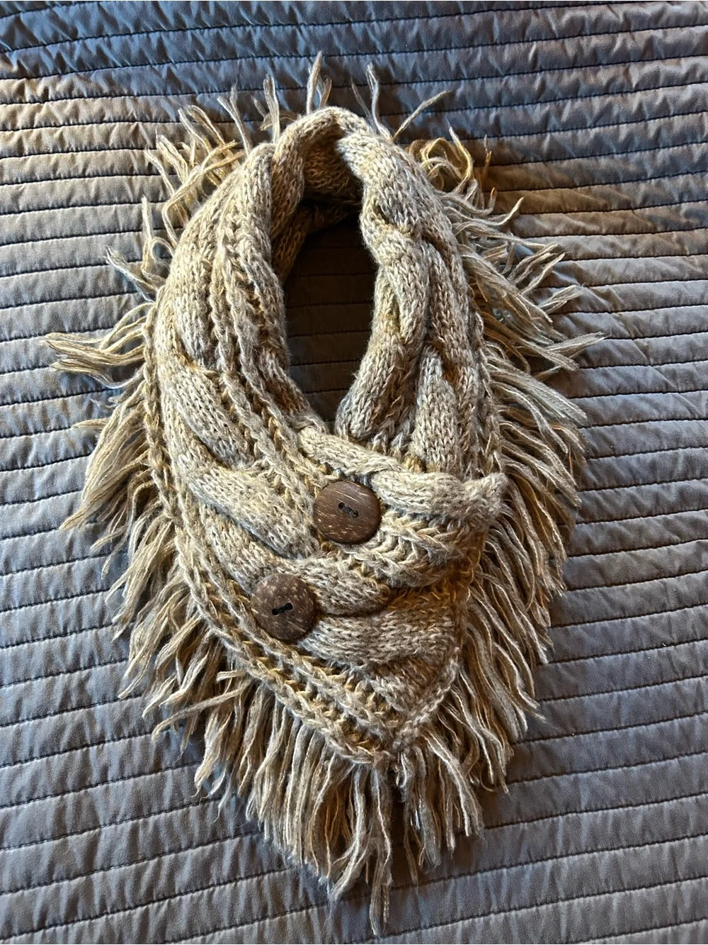Fringe cowl neck knit scarf